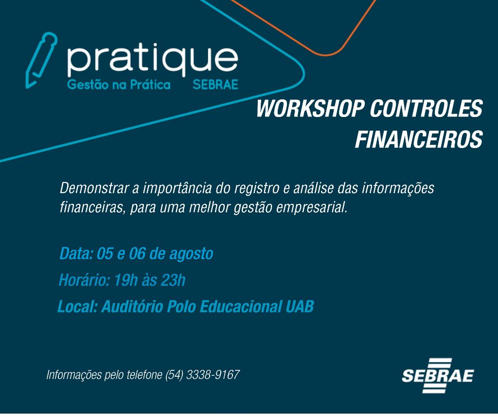 Inscrições abertas para o workshop “Controles Financeiros” oferecido pelo Sebrae-RS