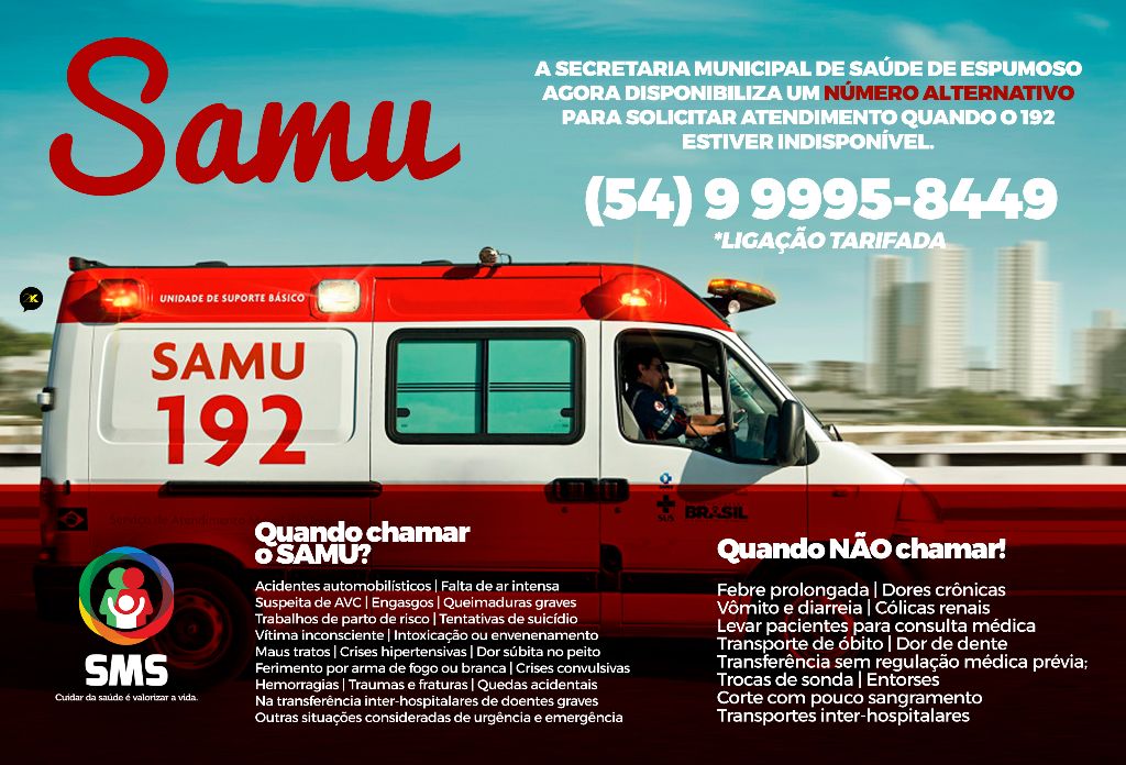 SMS disponibiliza número alternativo para as situações em que o 192 do SAMU estiver indisponível.
