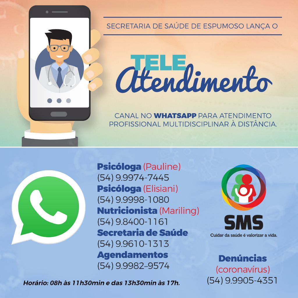 TELE ATENDIMENTO | Secretaria de Saúde lança atendimentos via Whatsapp