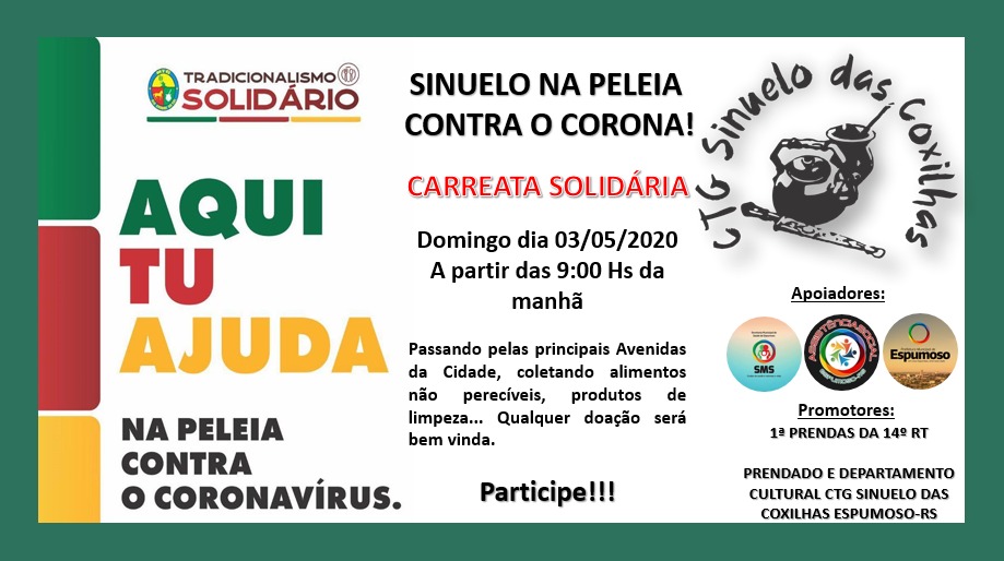 PARCEIROS DA SAÚDE I Neste domingo, dia 03, acontece a carreata solidária do CTG Sinuelo das Coxilhas