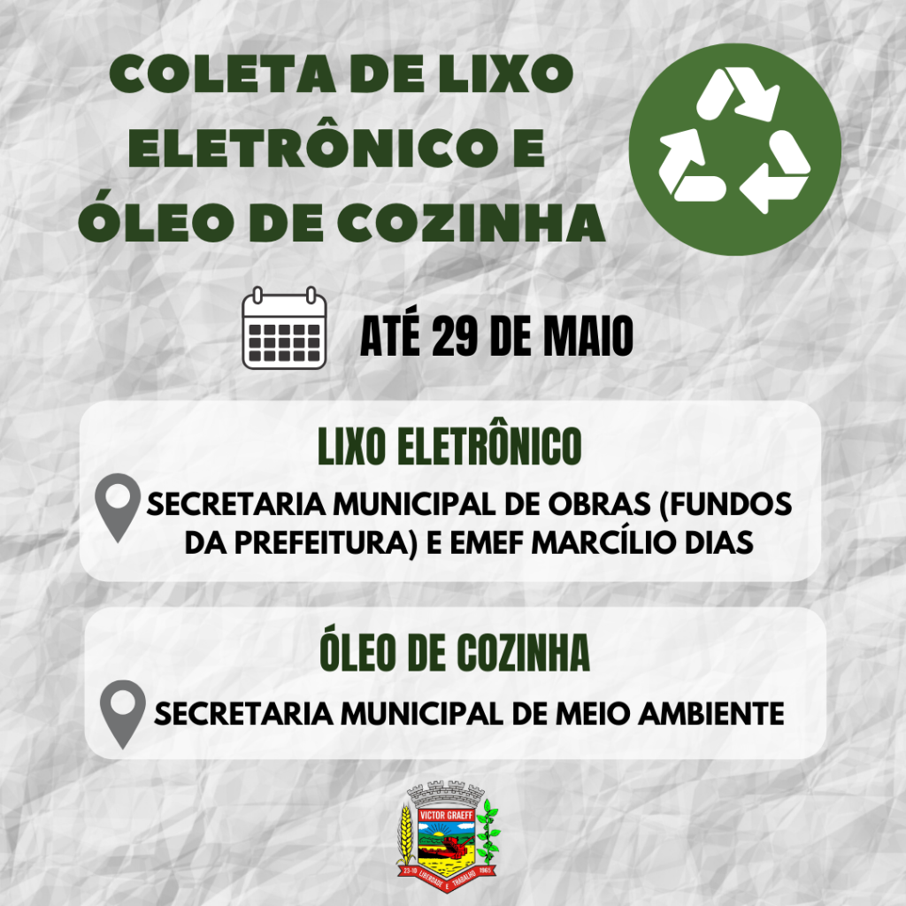 Última semana para participar da Campanha de Coleta de Lixo Eletrônico e Óleo de Cozinha
