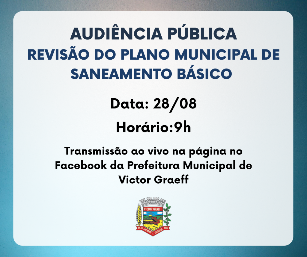 Audiência Pública sobre o Plano Municipal de Saneamento Básico será realizada na sexta-feira (28)