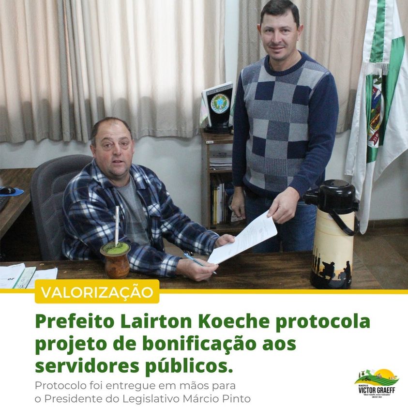 Prefeito Lairton Koeche protocola projeto de bonificação