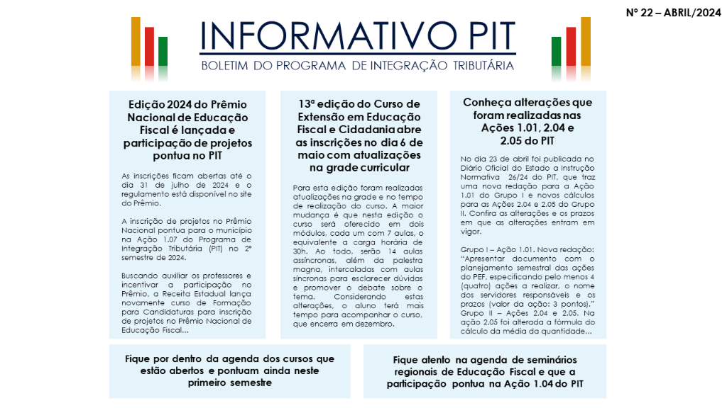 Informativo PIT- Boletim do Programa de Integração Tributária