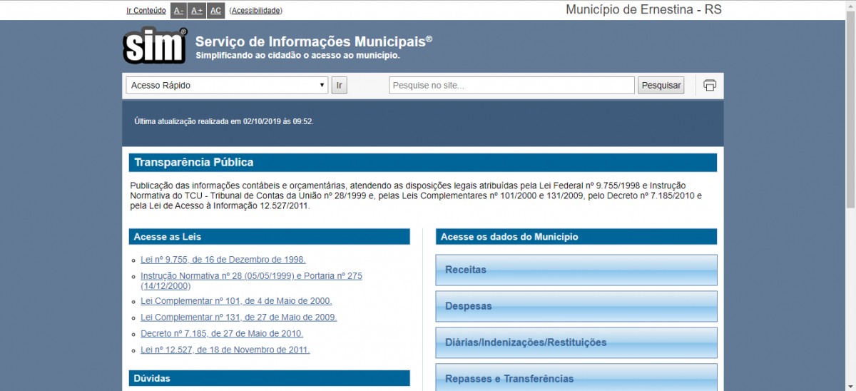 Portal da Transparência pode ser acessado pelo site do município