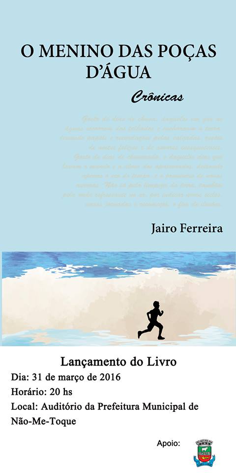 Jairo Ferreira lançará livro em Não-Me-Toque no dia 31 de Março