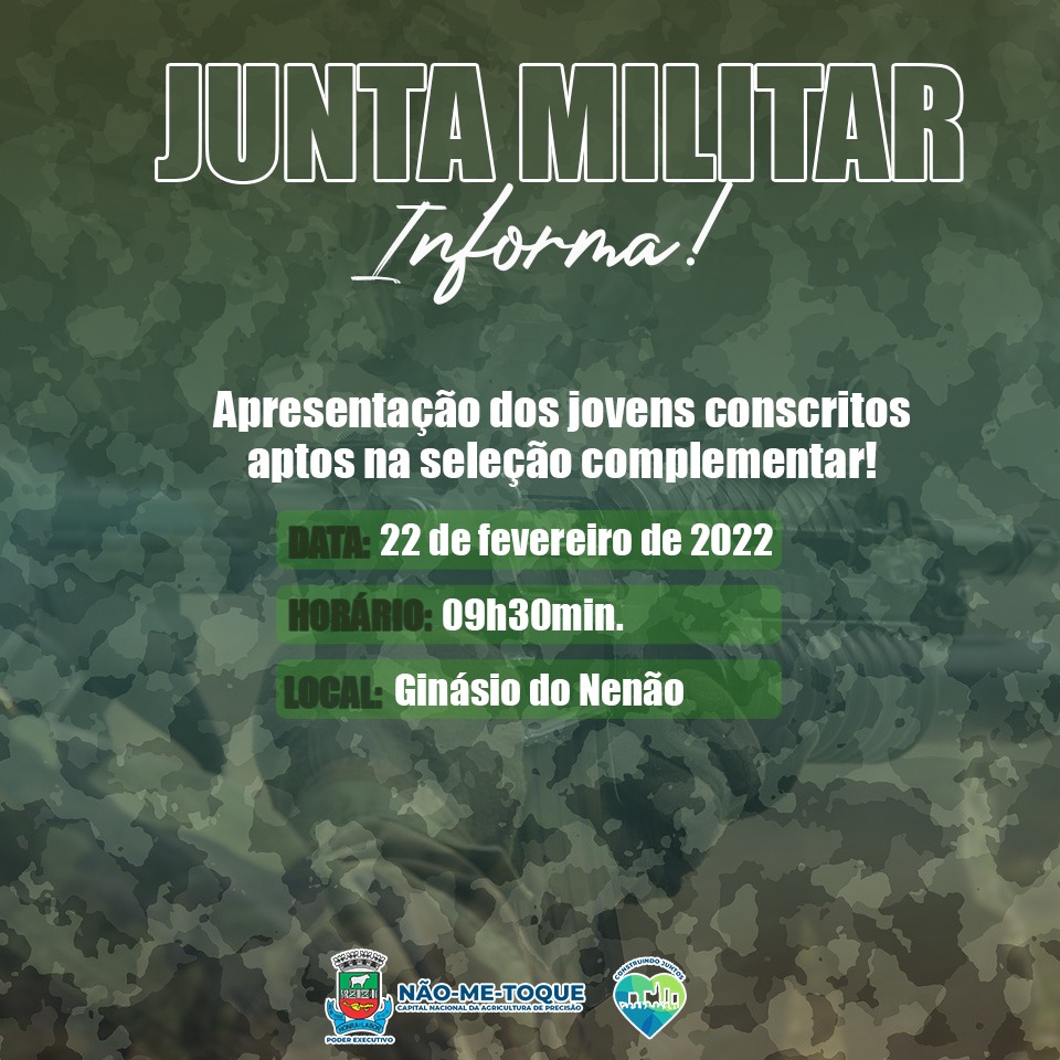 Junta Militar: jovens conscritos aptos na seleção complementar devem se apresentar no dia 22 de fevereiro
