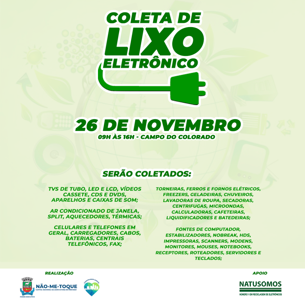 Campanha de coleta de lixo eletrônico será realizada no dia 26 de novembro