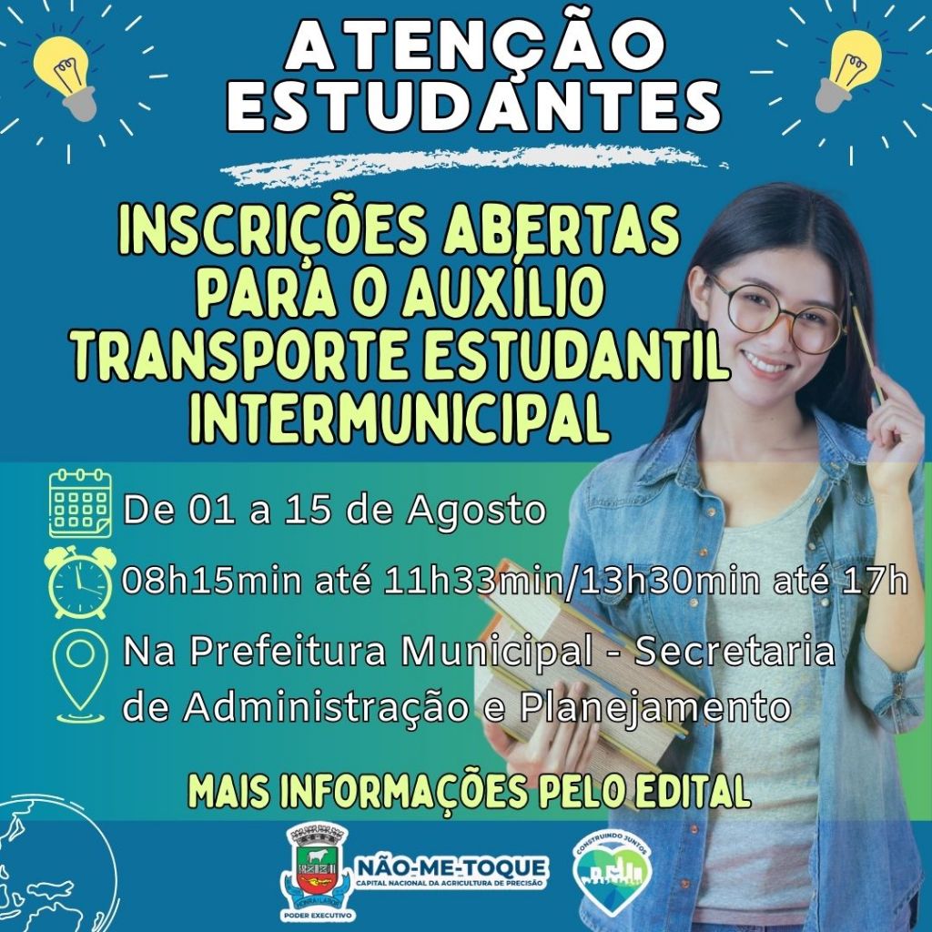 Inscrições abertas para o Auxílio Transporte Estudantil Intermunicipal no Município de Não-Me-Toque.