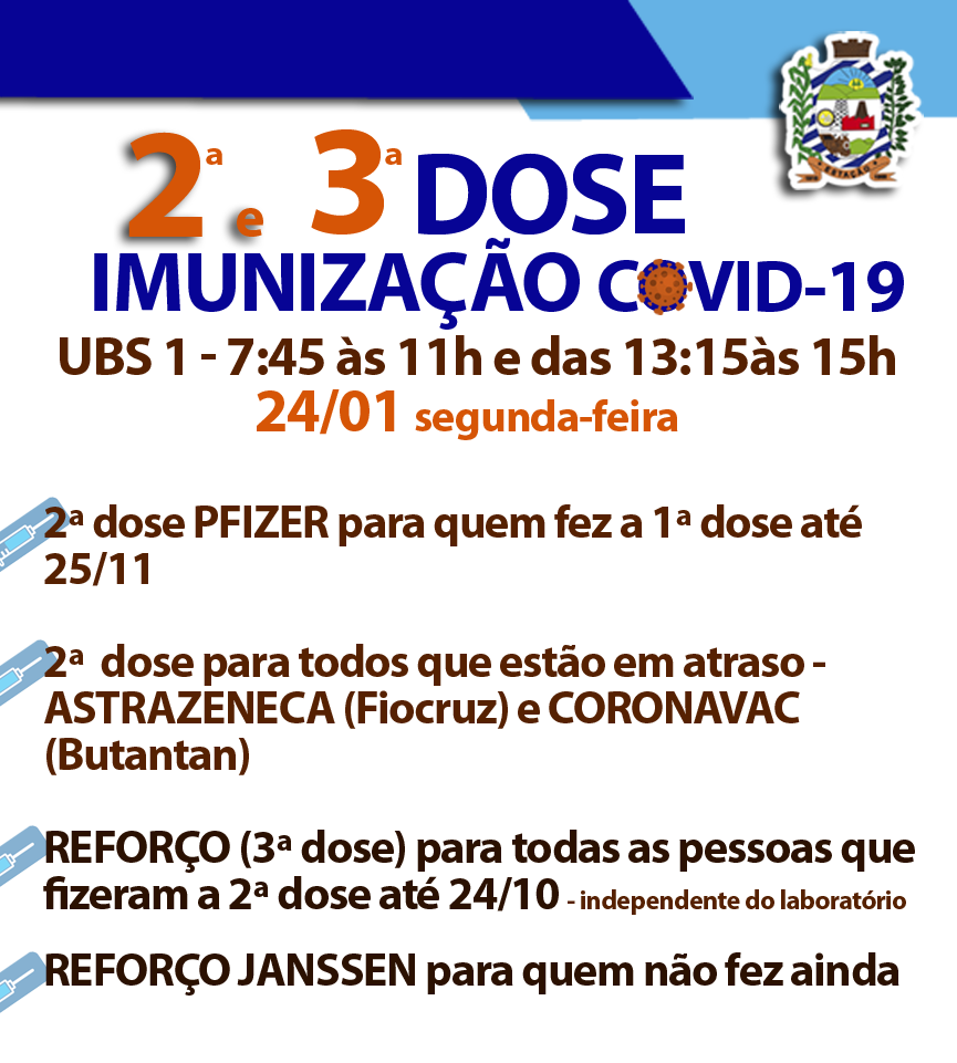 💉💉 IMUNIZAÇÃO CONTRA COVID-19 segunda dia 24/01!